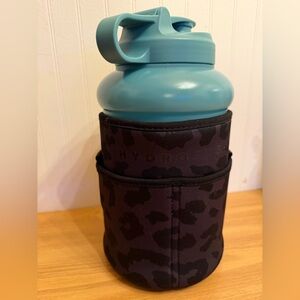 HydroJug Half-Gallon Bottle Dark Aqua Marine Black Leopard Insulated Sleeve